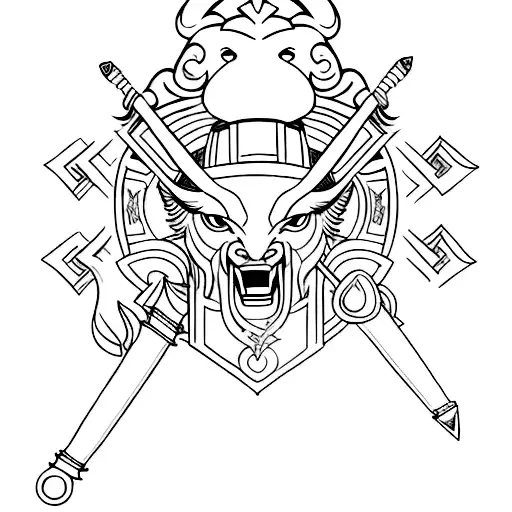 A minimalist representation of the Greek mythological creature, the Minotaur, with a gladiator sword tattoo design idea