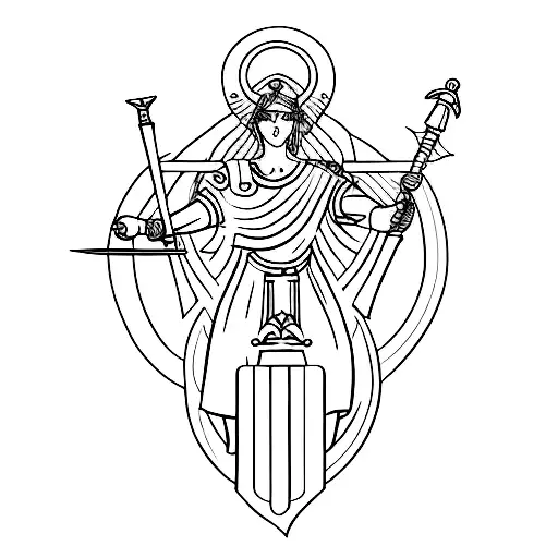 A minimalist design of the Greek goddess Athena holding a gladiator sword tattoo design idea