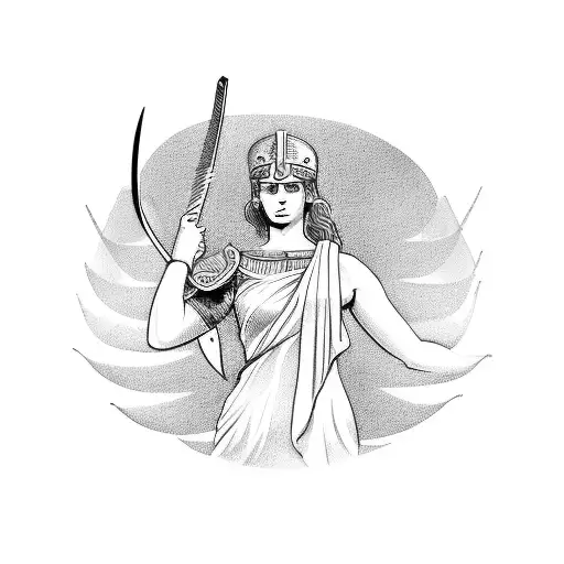 A minimalist design of the Greek goddess Athena holding a gladiator sword tattoo design idea