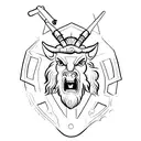 A minimalist representation of the Greek mythological creature, the Minotaur, with a gladiator sword tattoo design idea