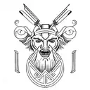 A minimalist representation of the Greek mythological creature, the Minotaur, with a gladiator sword tattoo design idea