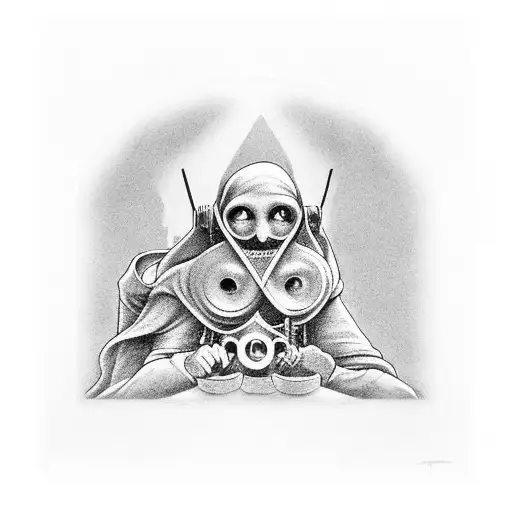 hear no evil see no evil speak no evil in a castle window tattoo design idea
