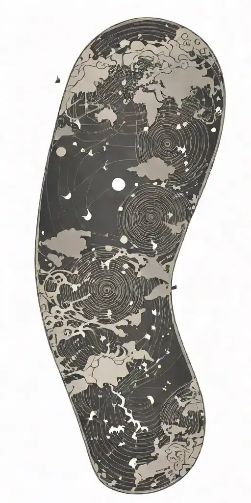 A weather map with musical notes representing different temperature zones tattoo design idea