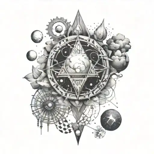Design a tattoo inspired by the concept of curiosity, featuring elements from space and science intertwined with Indian mythology tattoo design idea