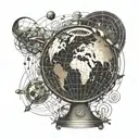 Design a tattoo of a globe with various travel destinations marked, surrounded by dancing figures and musical symbols tattoo design idea