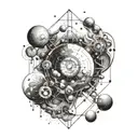 Design a tattoo inspired by the concept of curiosity, featuring elements from space and science intertwined with Indian mythology tattoo design idea