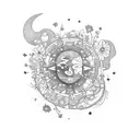 Cosmic Libra constellation surrounded by delicate flowers tattoo design idea