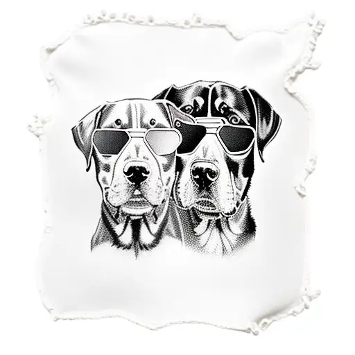 Black and tan Rottweiler and black and tan Texas heeler dogs with sunglasses on tattoo design idea