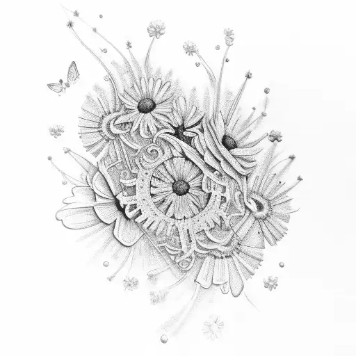 el in cursive where the l is made up of purple daisies tattoo design idea