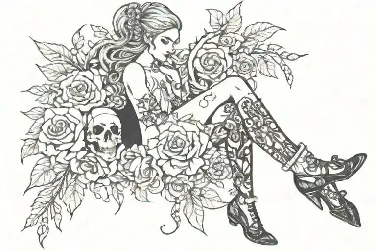 feminine thigh tattoo with life and death tattoo design idea