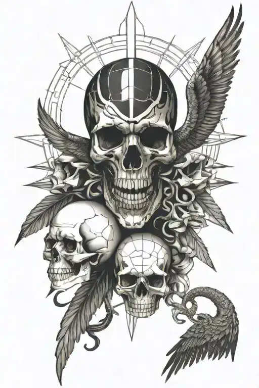icarus falling into a skulls eye socket with a snake lesving the skull  tattoo design idea