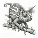 chameleon with tropical foliage tattoo design idea