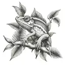 chameleon with tropical foliage tattoo design idea