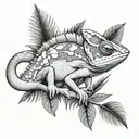 chameleon with tropical foliage tattoo design idea