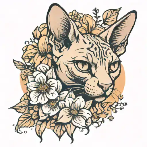 sphynx cat and flowers tattoo design idea