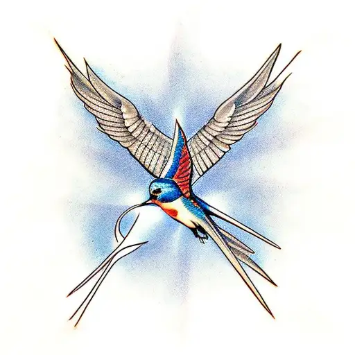 swallow with wings outstretched and a star inside of it tattoo design idea