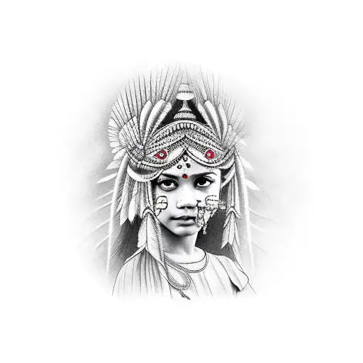 back tatto indian girl face tattoo design idea
