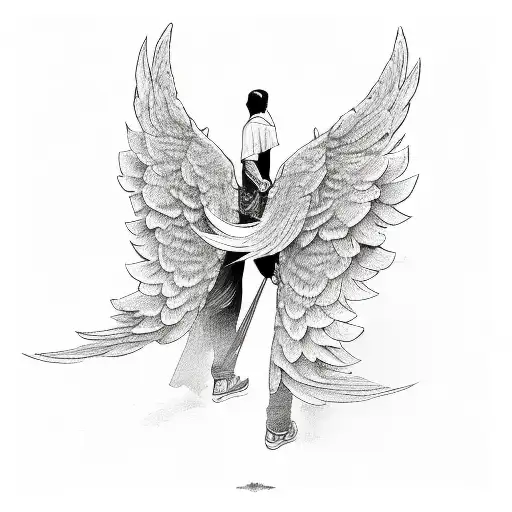 angels wings with the name asu dong tattoo design idea