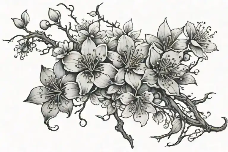 Cherry blossoms and vines surrounding tattoo design idea