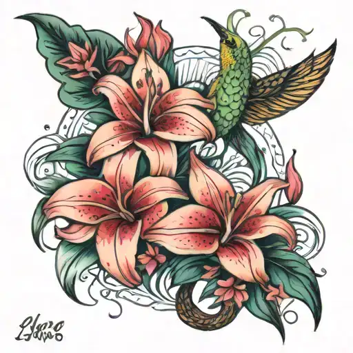 Aruba and stargazer Lillys held together tattoo design idea