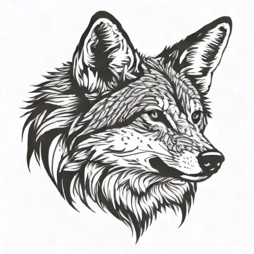 profile face coyote, black and white, amerindian inspiration  tattoo design idea