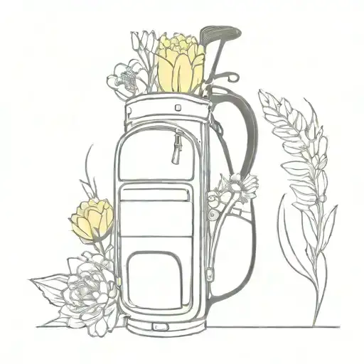 fine line golf bag with Lilly and protea flower bouquet tattoo design idea