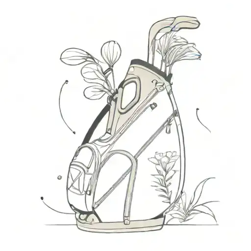 fine line golf bag with Lilly and protea flowers coming out of it tattoo design idea