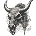 Bull skull with welding torches crossed behind it in a dotwork style tattoo design idea
