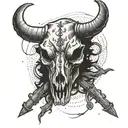 Bull skull with welding torches crossed behind it in a dotwork style tattoo design idea