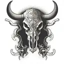 Bull skull with welding torches crossed behind it in a dotwork style tattoo design idea