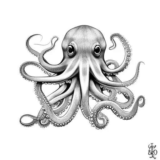 Octopus wrapped around an anchor with the initials KO tattoo design idea