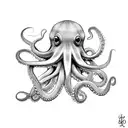 Octopus wrapped around an anchor with the initials KO tattoo design idea