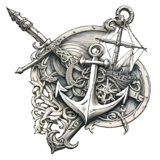 navy and templar and god and ship anchor tattoo design idea