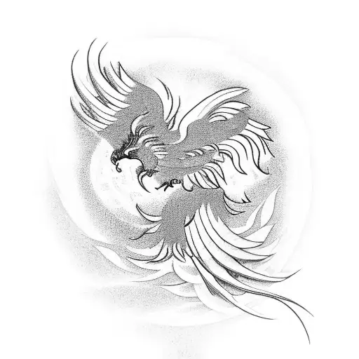A Chinese phoenix rising from a field of blooming lotus flowers, symbolizing rebirth and strength tattoo design idea