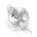 A Chinese phoenix rising from a field of blooming lotus flowers, symbolizing rebirth and strength tattoo design idea
