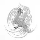 A Chinese phoenix rising from a field of blooming lotus flowers, symbolizing rebirth and strength tattoo design idea