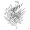 A Chinese phoenix rising from a field of blooming lotus flowers, symbolizing rebirth and strength tattoo design idea