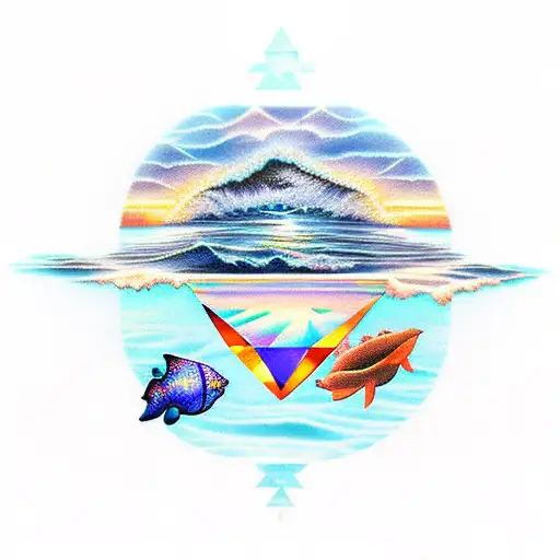 sunset over ocean inside diamond gem shape  tattoo design idea