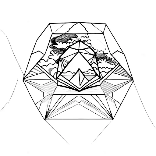 sunset over ocean inside diamond gem shape  tattoo design idea