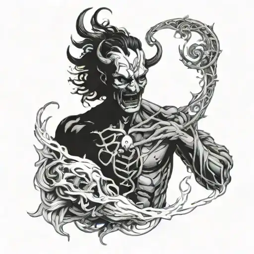 demon taking soul from human heart tattoo design idea