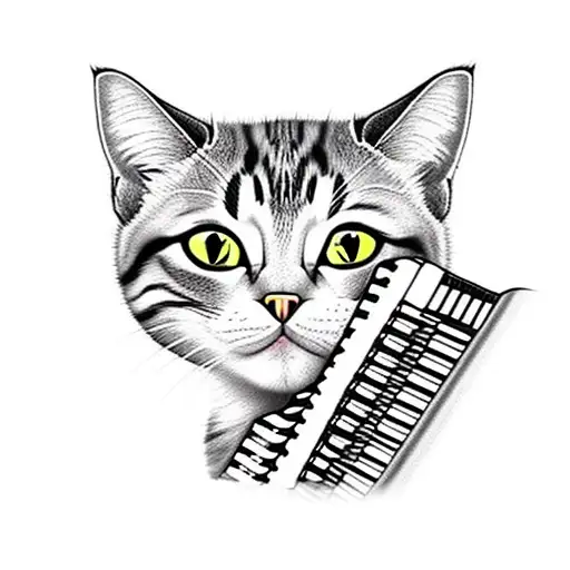 cat playing accordion tattoo design idea