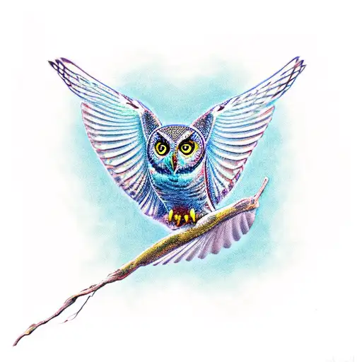 flying owl tattoo design idea
