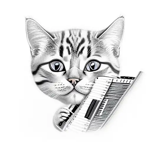 cat playing accordion tattoo design idea
