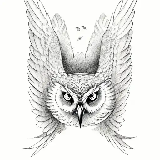 Flying barn owl tattoo on the left shoulder blade.