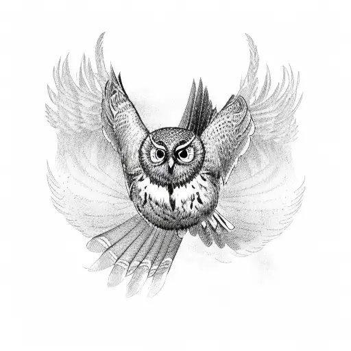 realistic flying owl tattoo