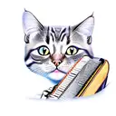 cat playing accordion tattoo design idea