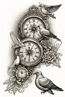 two doves stairway to hevan with compass and clock   tattoo design idea