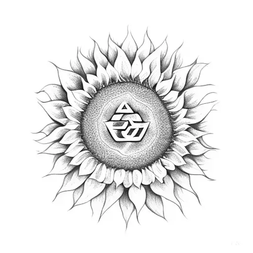 a sunflower whose seeds form an ॐ sign tattoo design idea