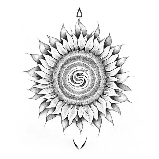 a sunflower whose seeds form an OM sign tattoo design idea