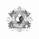 Ad Astra (big letters) surrounded by black shaded clouds with red dices and red stars tattoo design idea